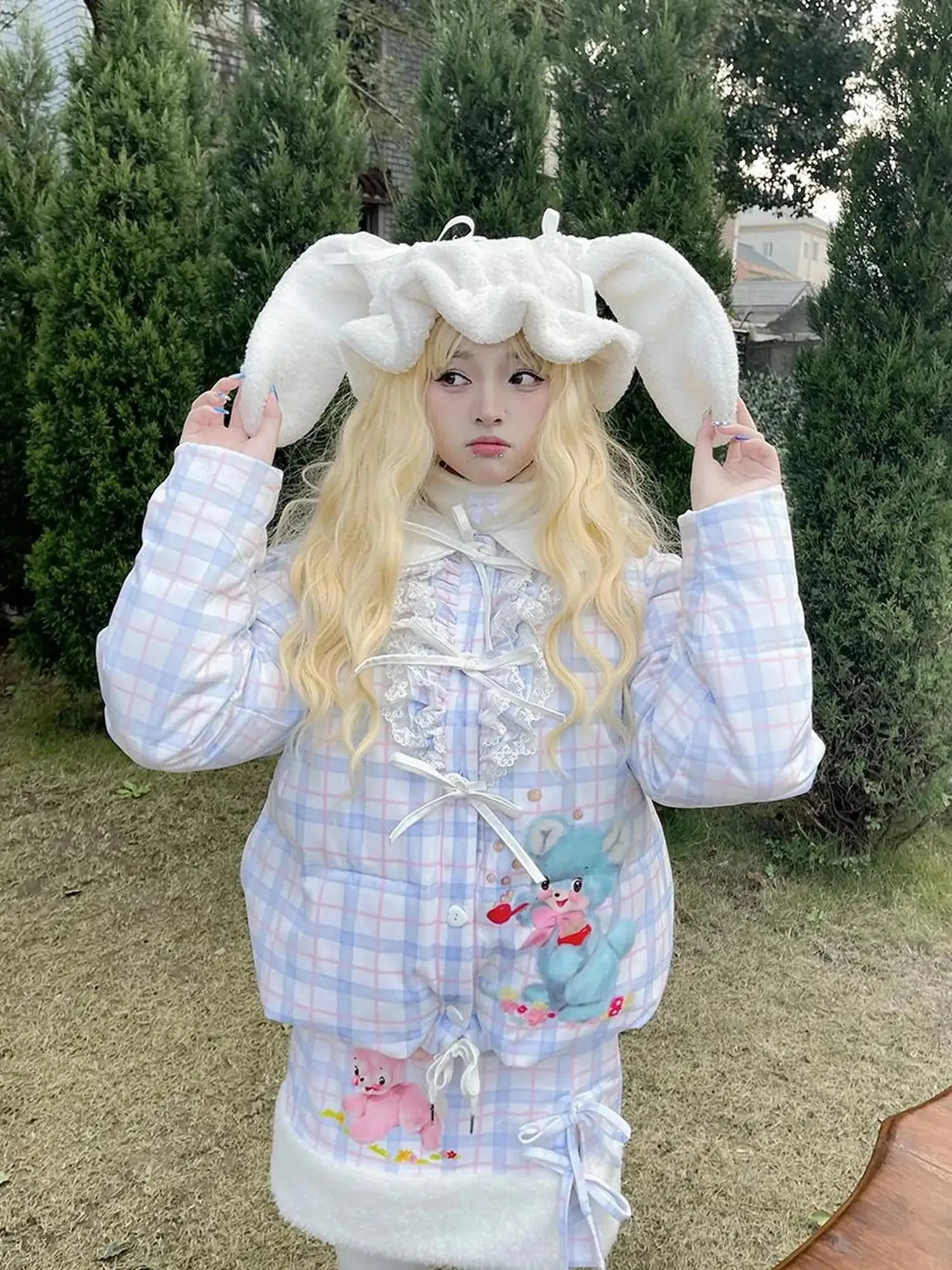 Vintage Bow Dot Print Teddy Jacket