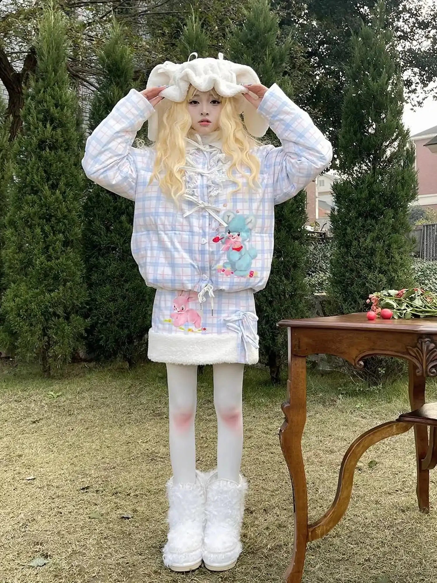 Vintage Bow Dot Print Teddy Jacket