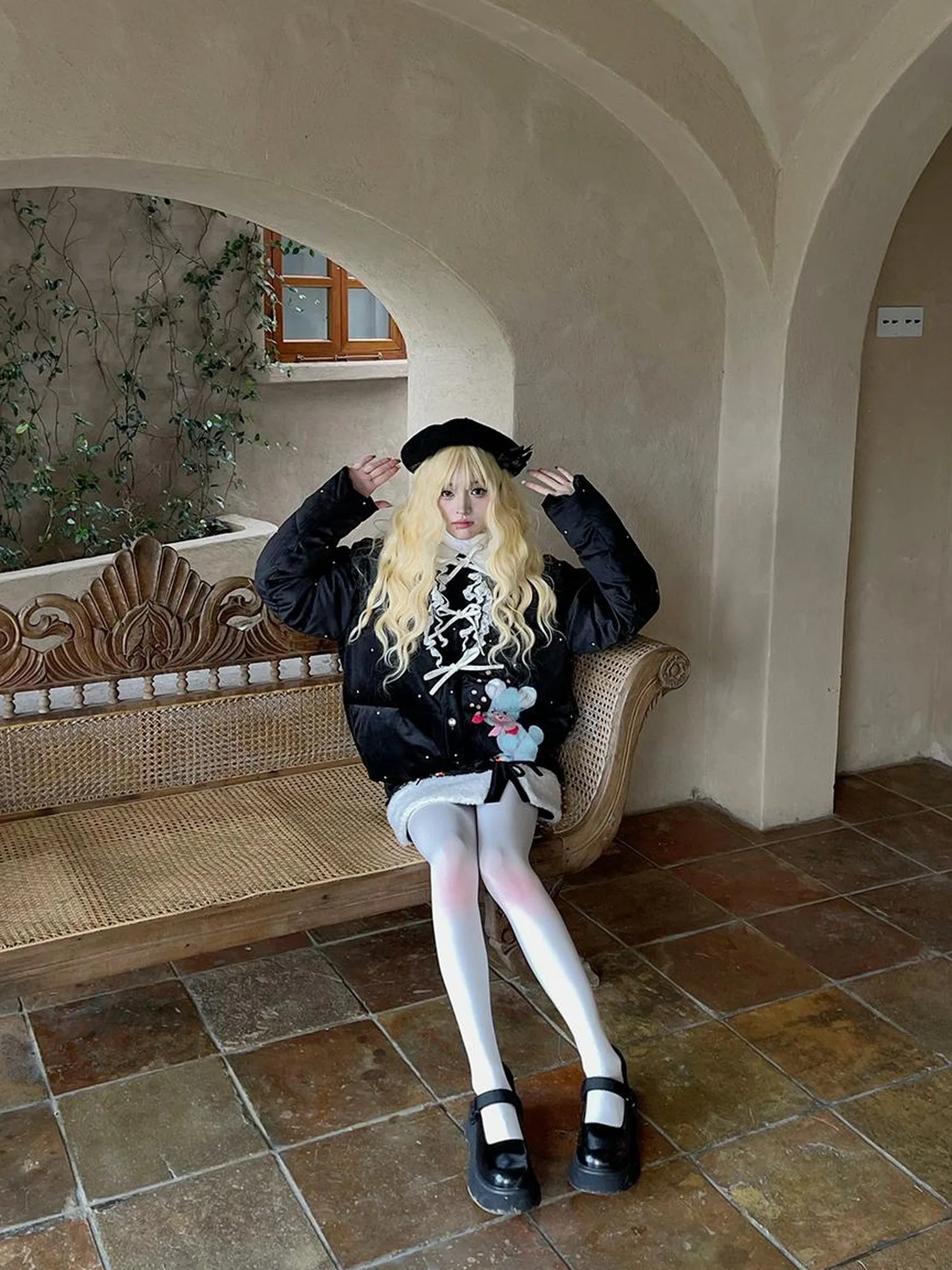 Vintage Bow Dot Print Teddy Jacket