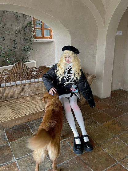 Daytoday Vintage Bow Dot Print Teddy Jacket