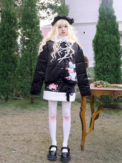 Daytoday Vintage Bow Dot Print Teddy Jacket
