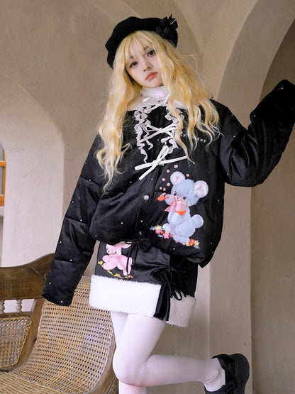 Daytoday Vintage Bow Dot Print Teddy Jacket