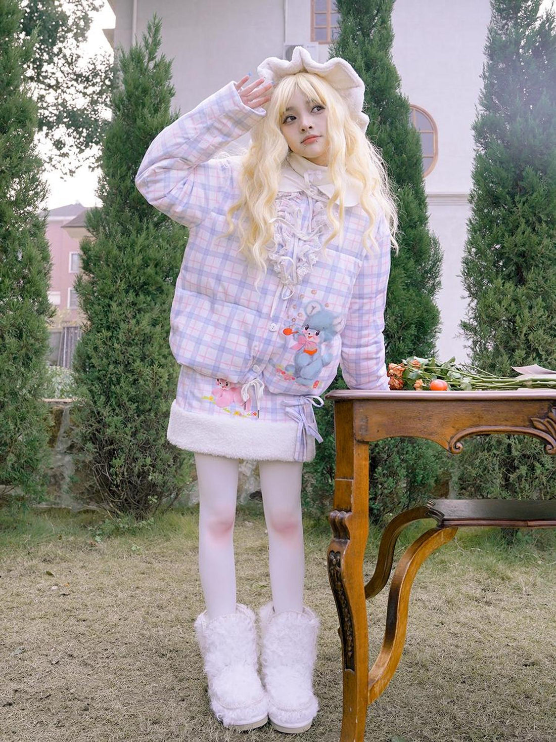 Daytoday Vintage Bow Dot Print Teddy Jacket