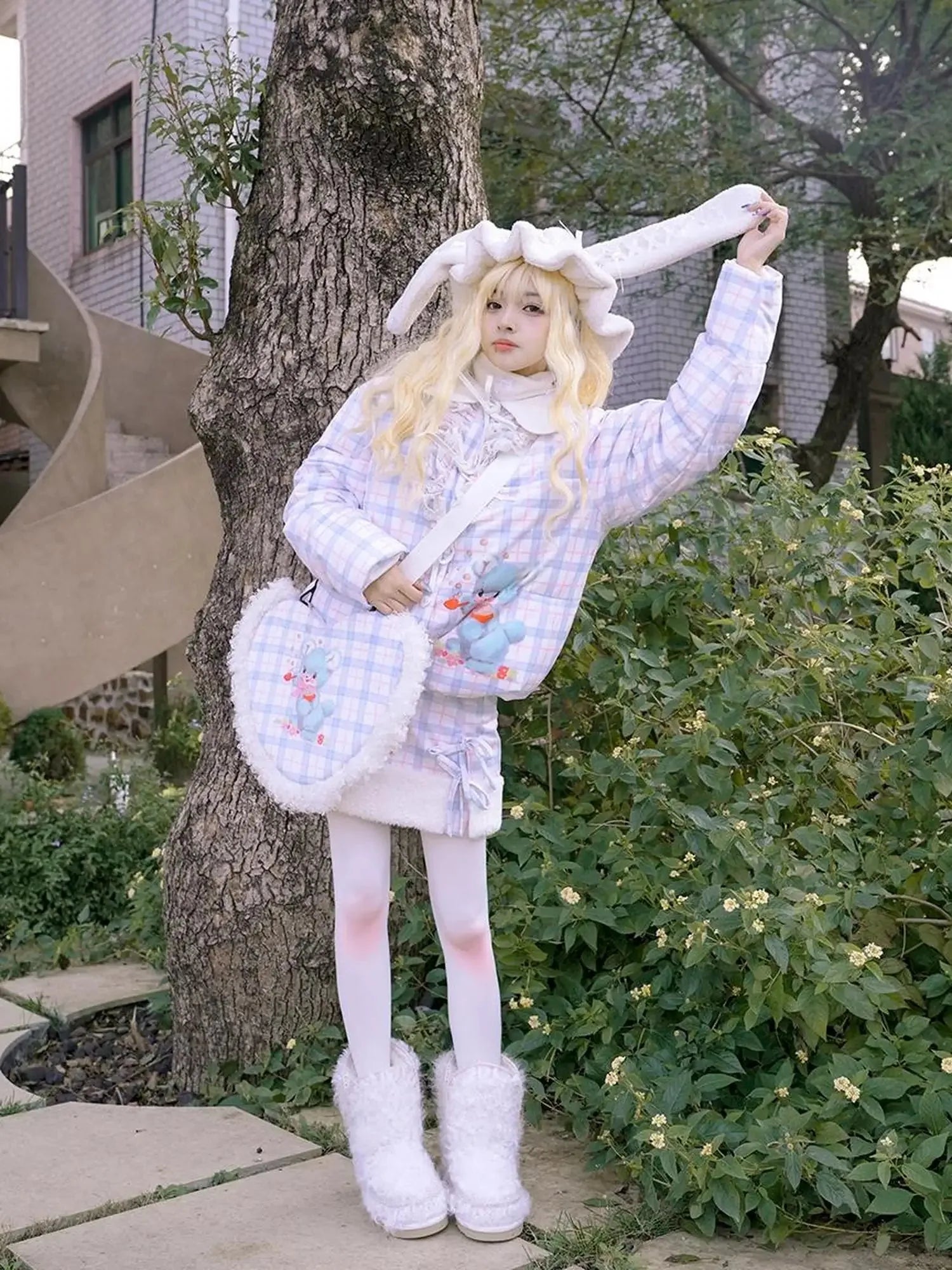 Vintage Bow Dot Print Teddy Jacket