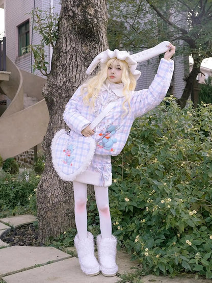 Vintage Bow Dot Print Teddy Jacket