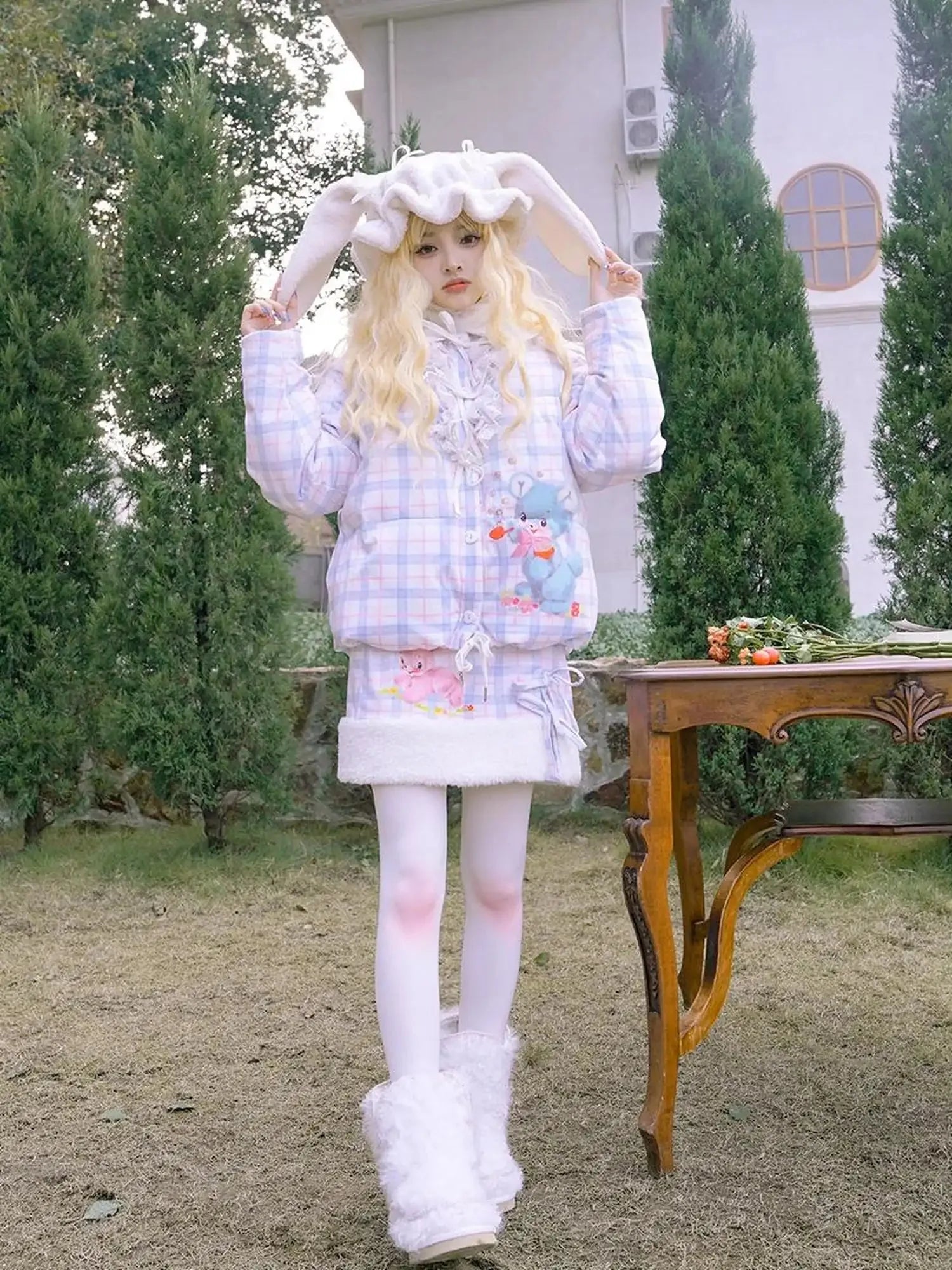 Vintage Bow Dot Print Teddy Jacket