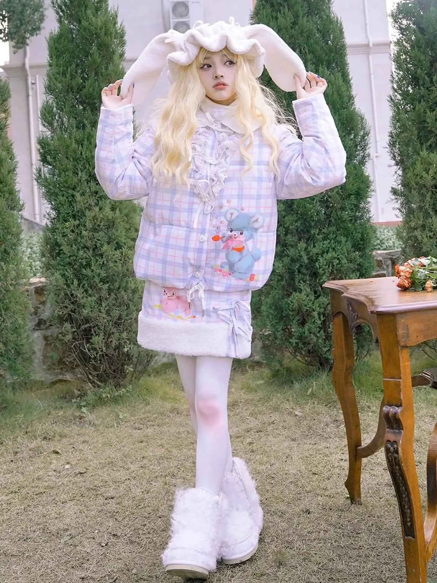 Vintage Bow Dot Print Teddy Jacket