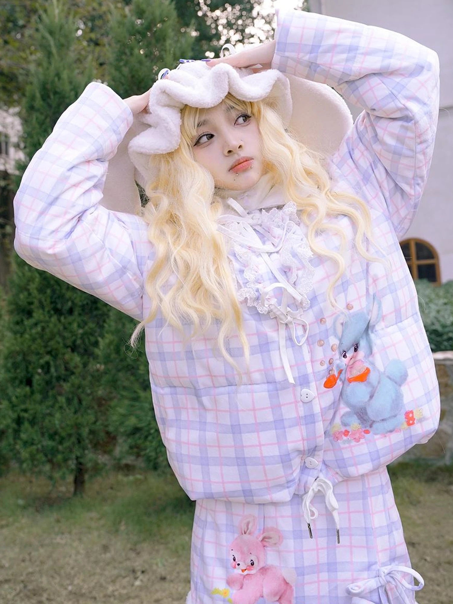 Vintage Bow Dot Print Teddy Jacket