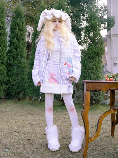 Vintage Bow Dot Print Teddy Jacket