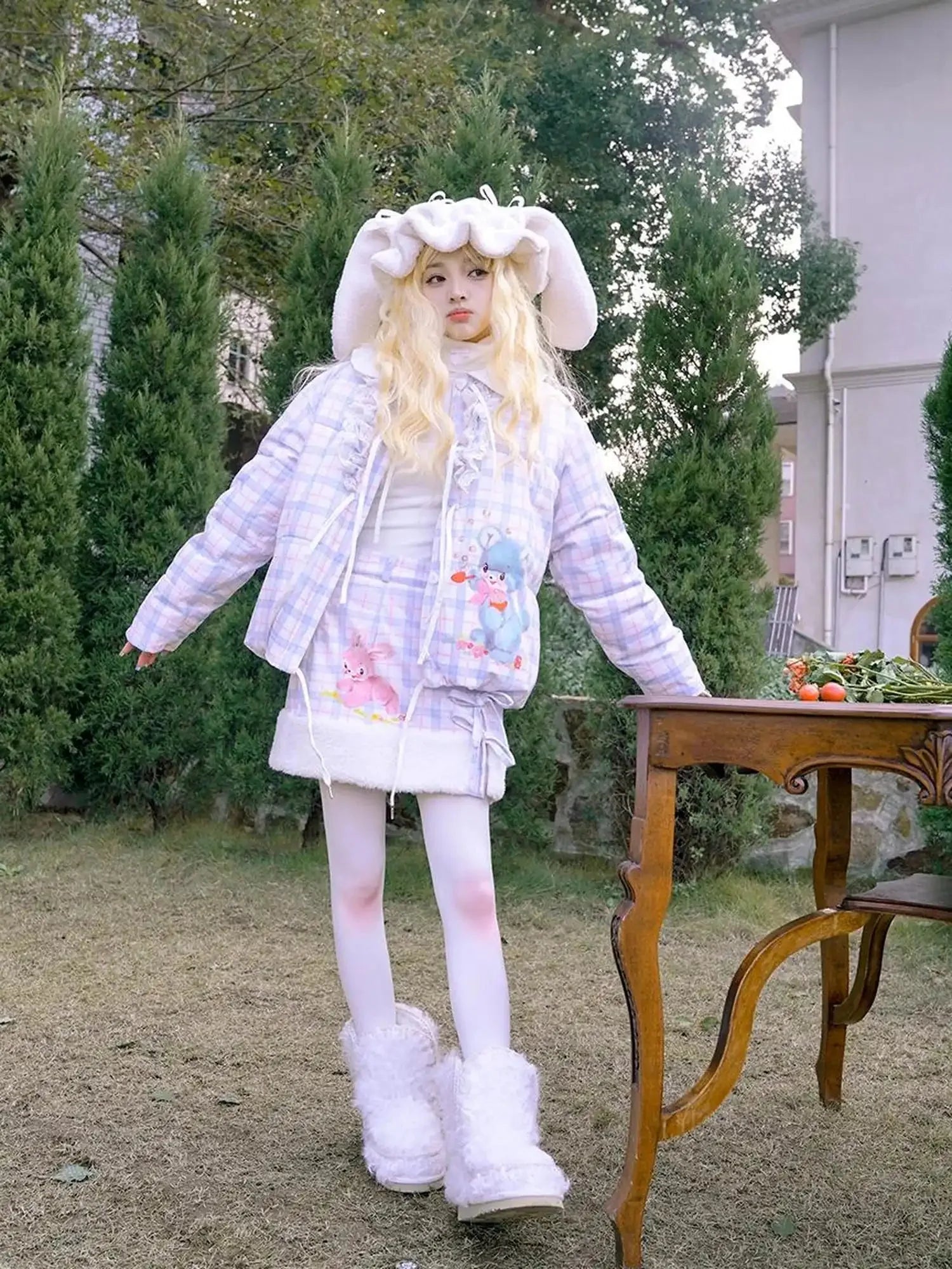 Vintage Bow Dot Print Teddy Jacket