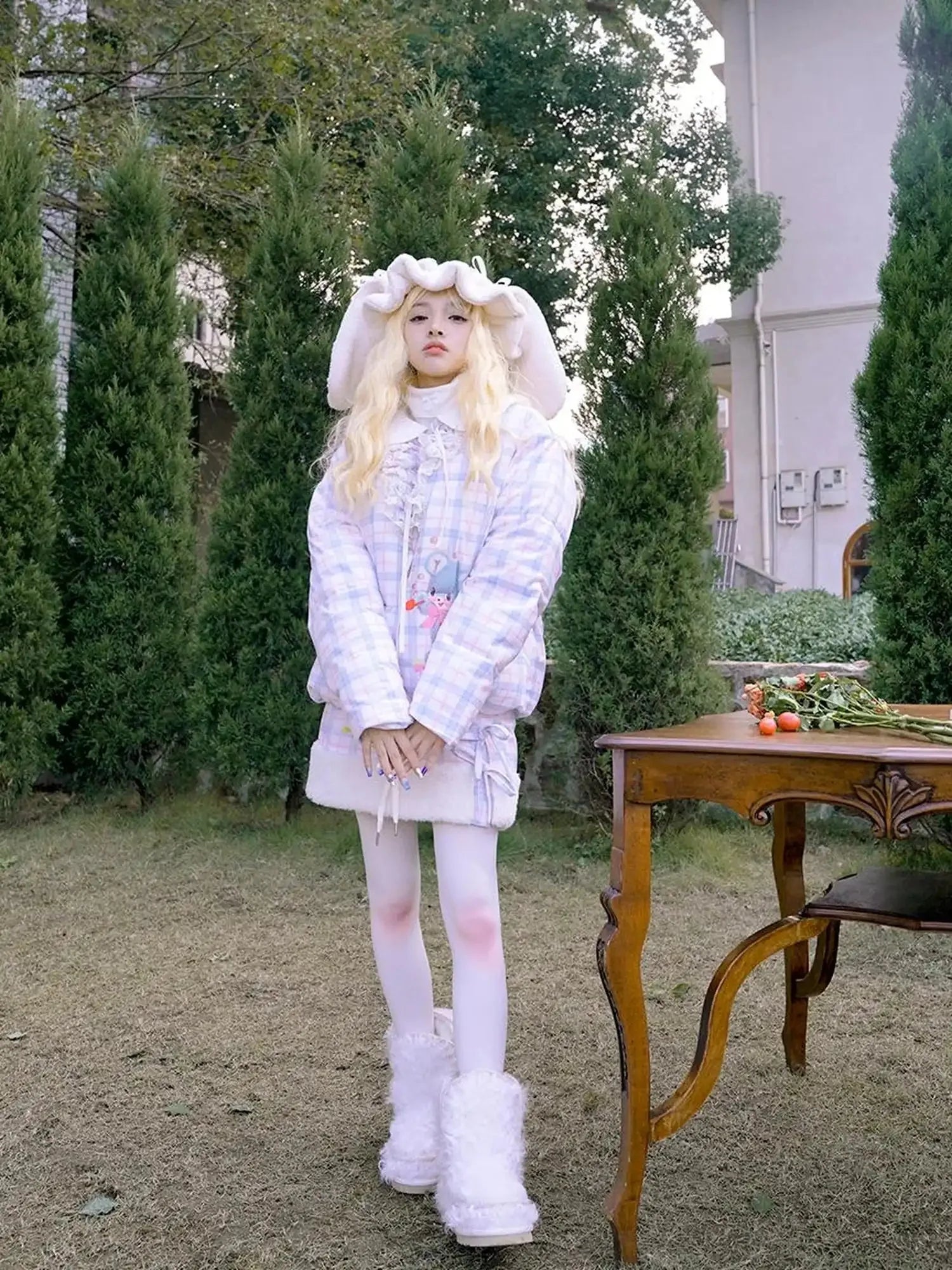 Vintage Bow Dot Print Teddy Jacket