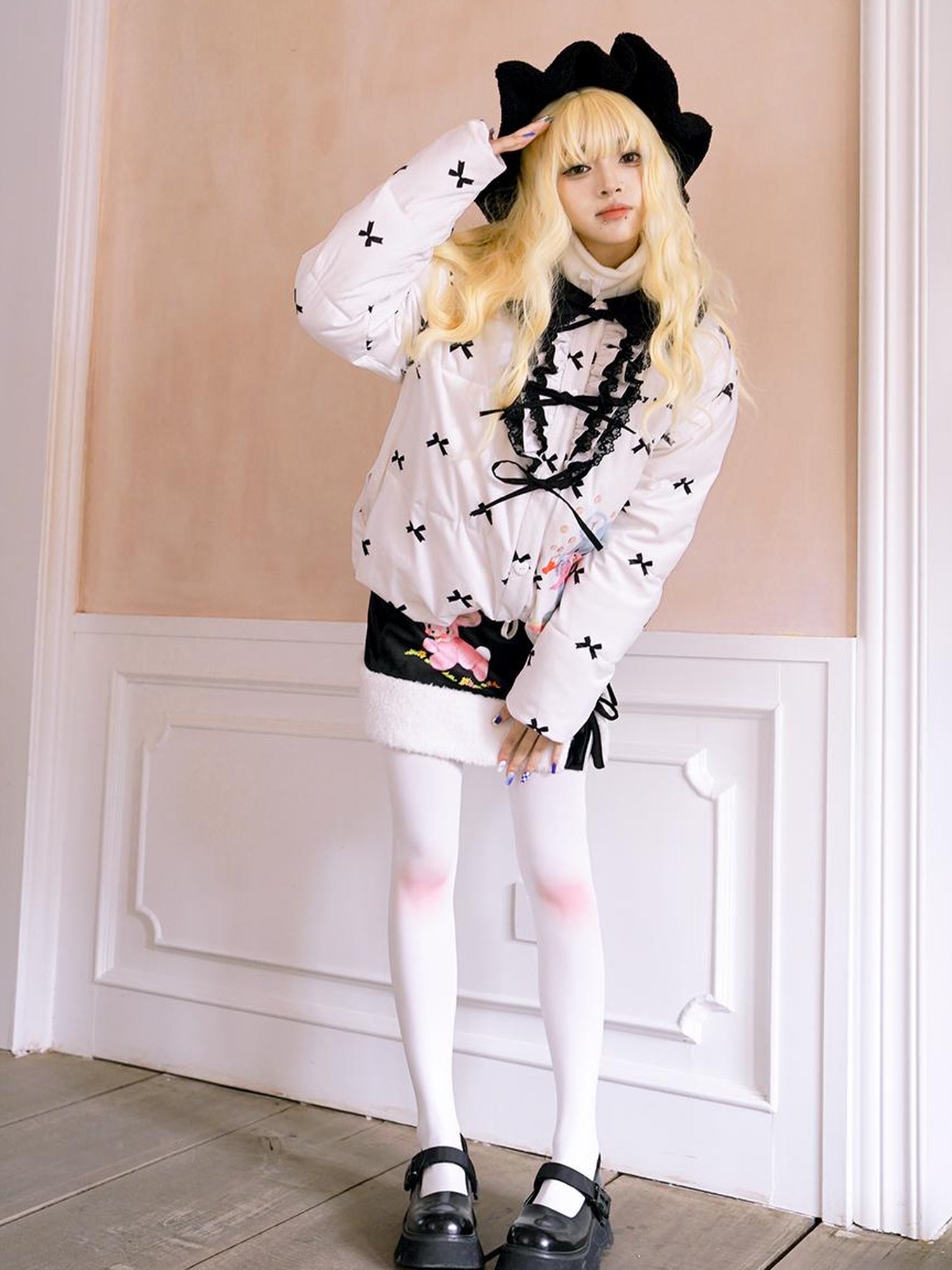 Daytoday Vintage Bow Dot Print Teddy Jacket