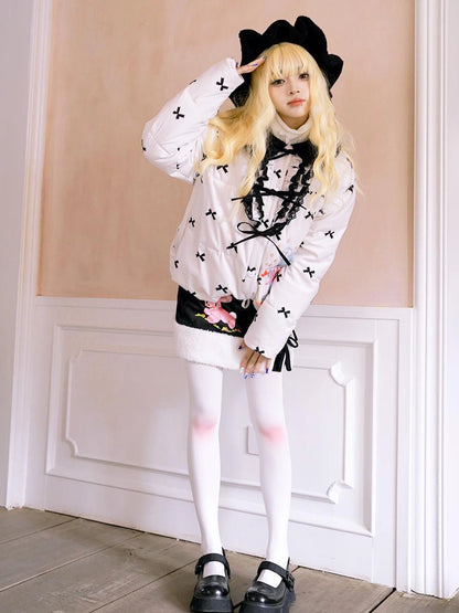Vintage Bow Dot Print Teddy Jacket
