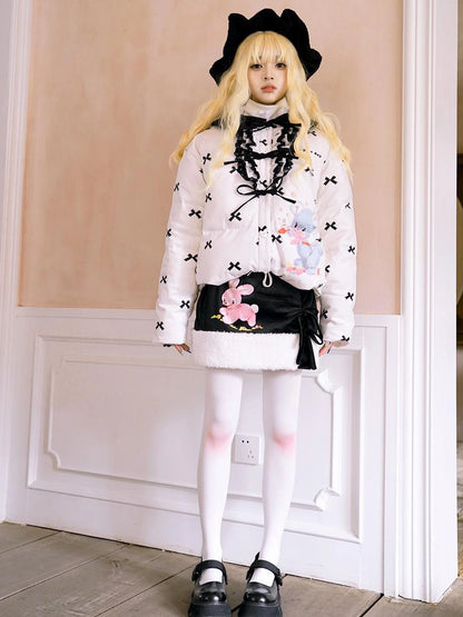 Vintage Bow Dot Print Teddy Jacket