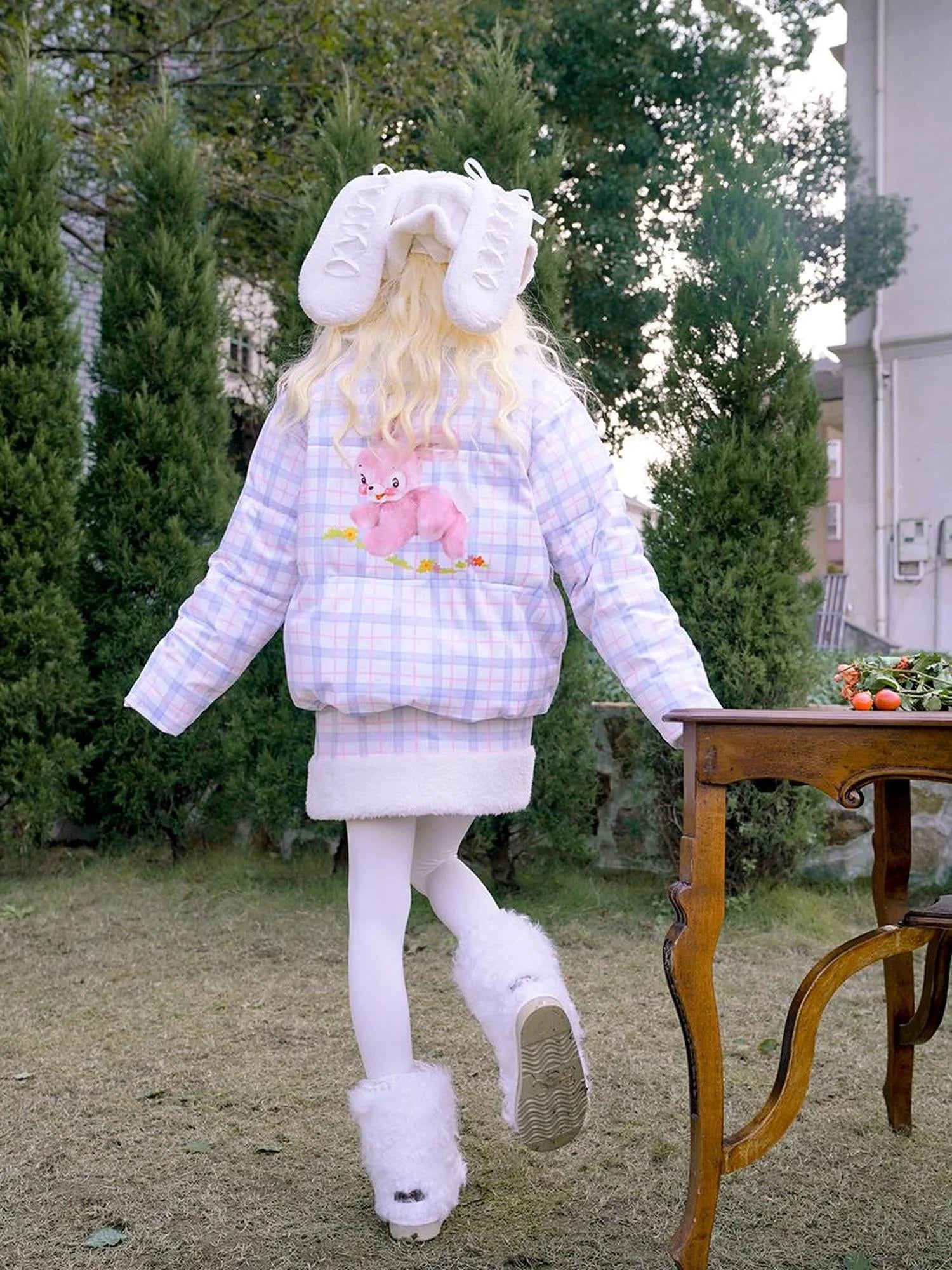 Vintage Bow Dot Print Teddy Jacket