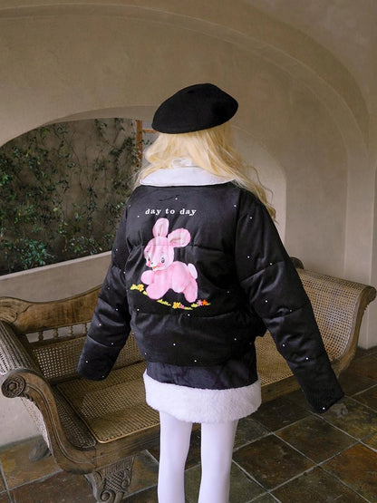 Vintage Bow Dot Print Teddy Jacket