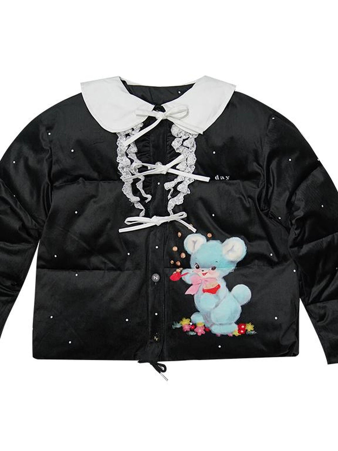 Vintage Bow Dot Print Teddy Jacket