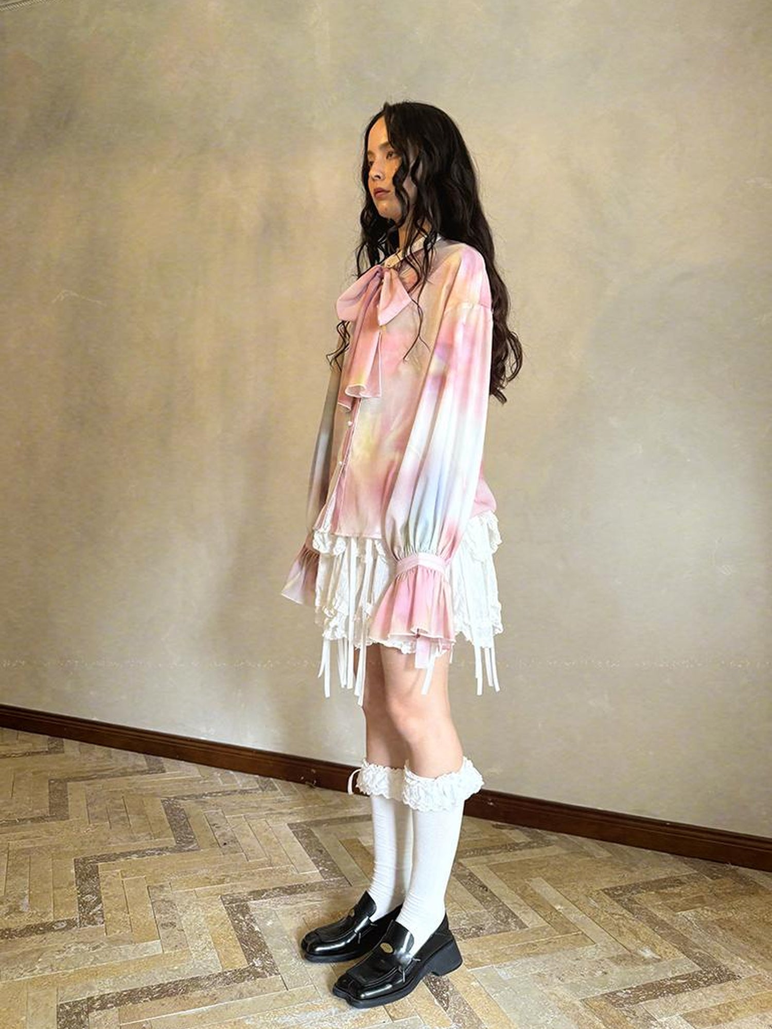 Daytoday Vintage Bow Print Puff Sleeve Blouse