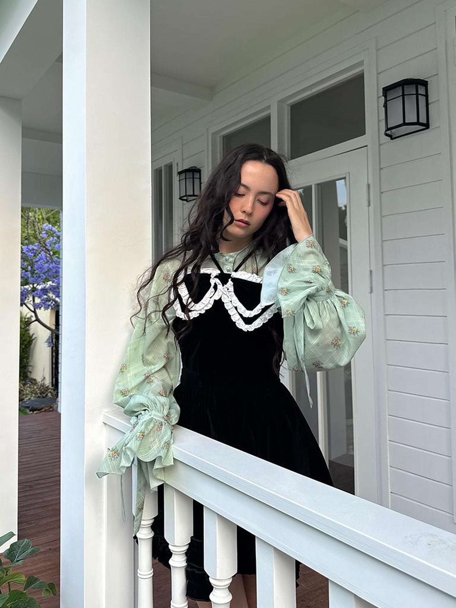 Daytoday Vintage Bow Print Puff Sleeve Blouse