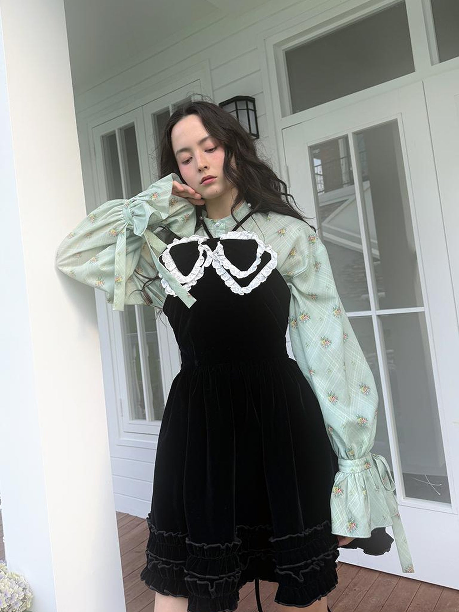 Daytoday Vintage Bow Print Puff Sleeve Blouse