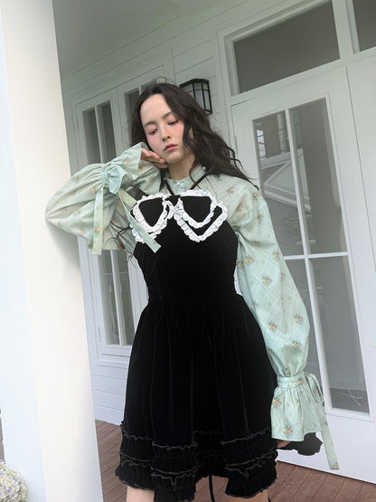 Daytoday Vintage Bow Print Puff Sleeve Blouse