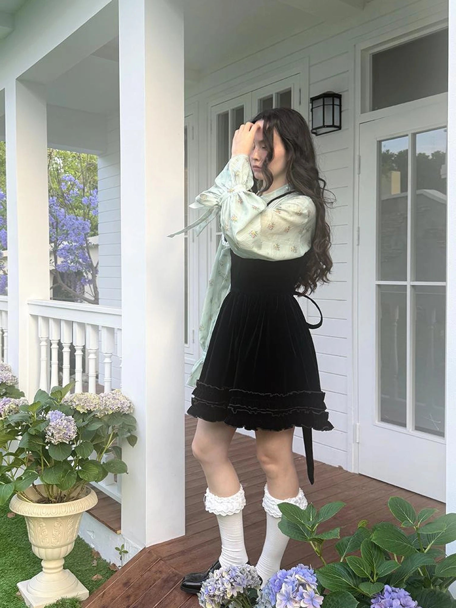 Vintage Bow Print Puff Sleeve Blouse