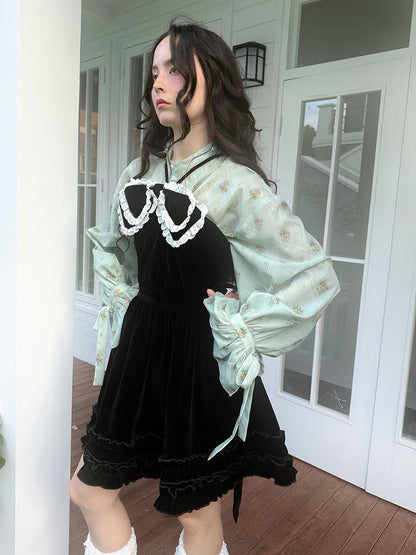 Daytoday Vintage Bow Print Puff Sleeve Blouse