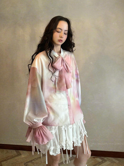 Daytoday Vintage Bow Print Puff Sleeve Blouse