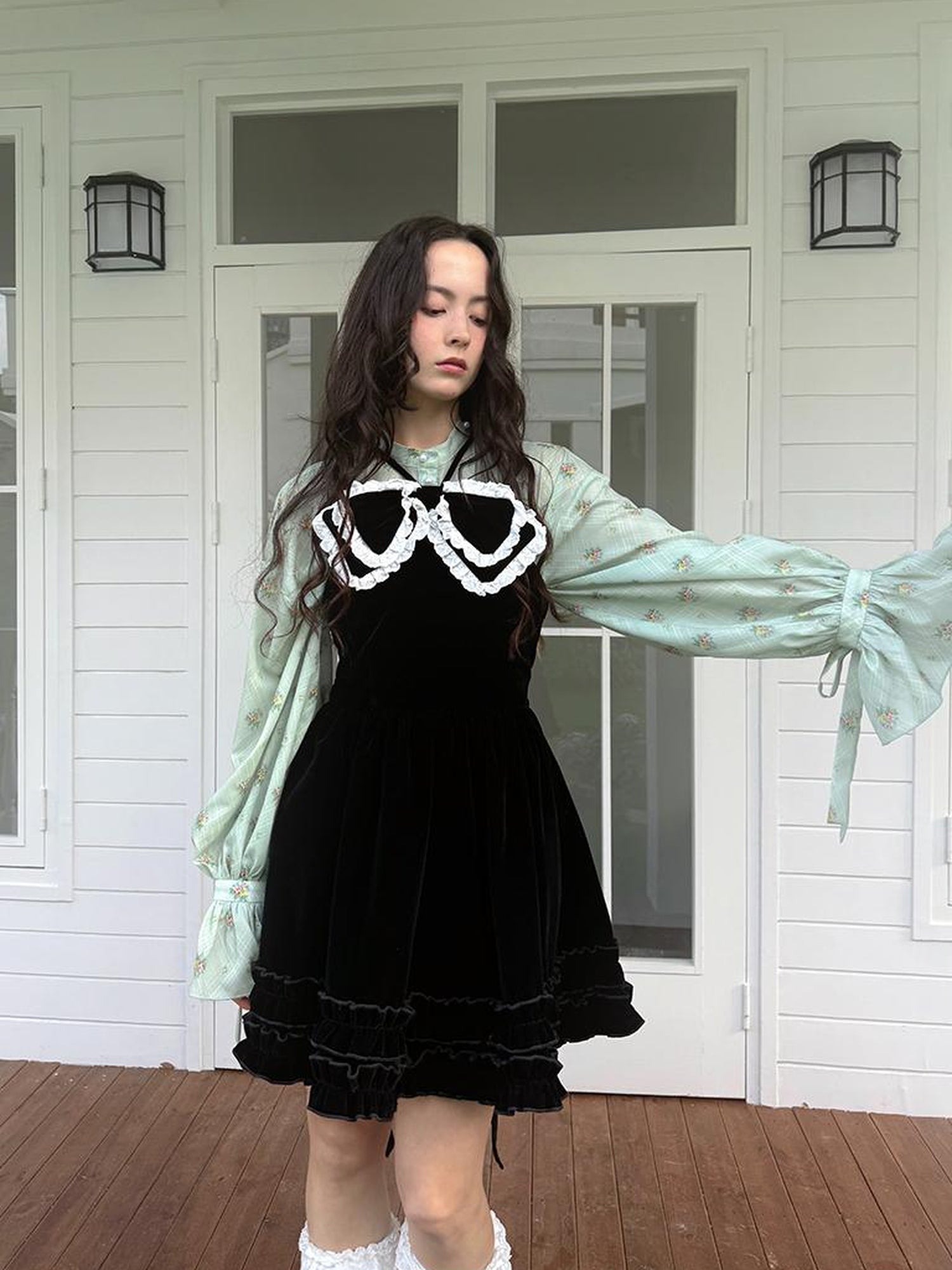 Daytoday Vintage Bow Print Puff Sleeve Blouse