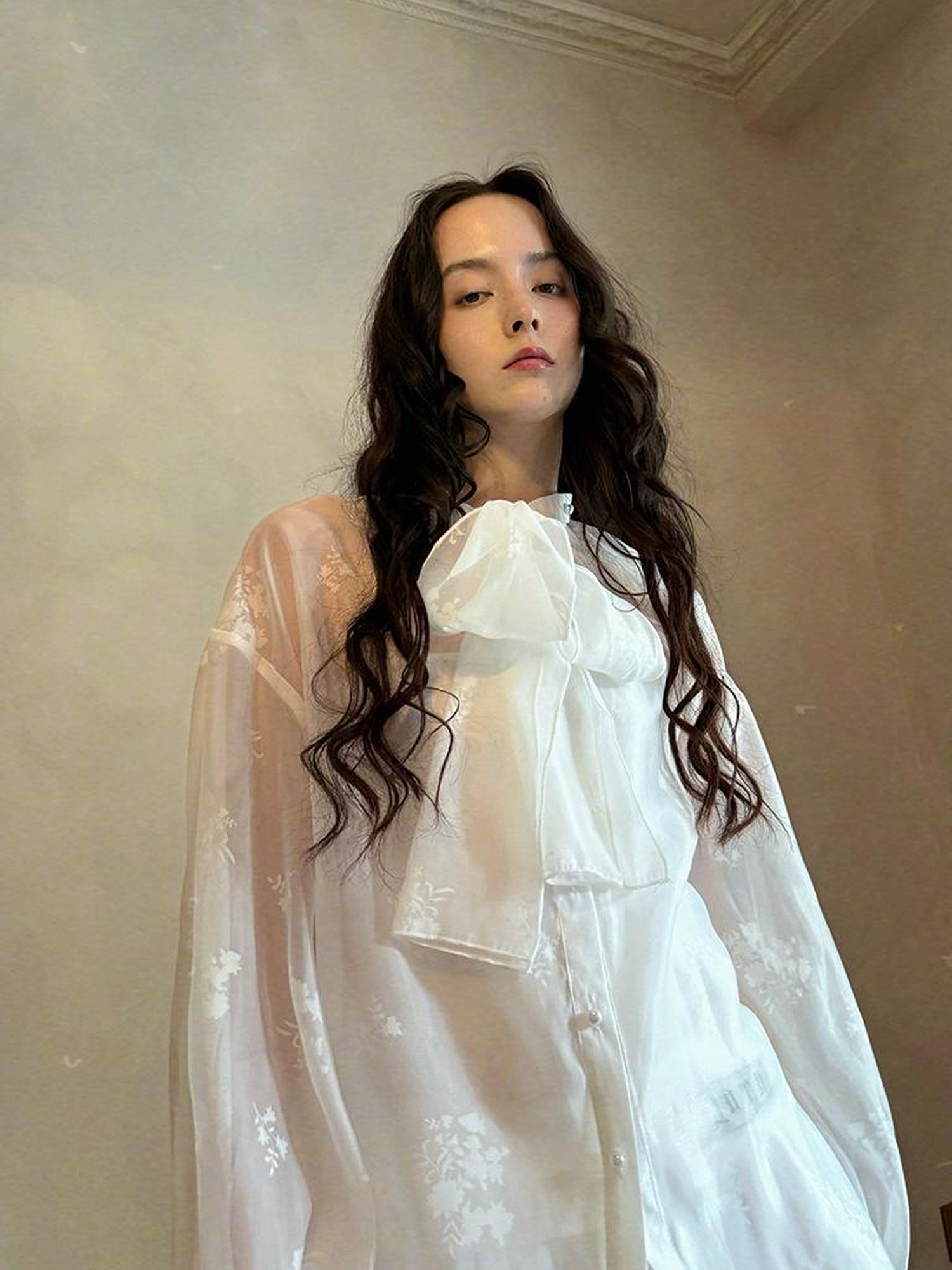 Daytoday Vintage Bow Print Puff Sleeve Blouse