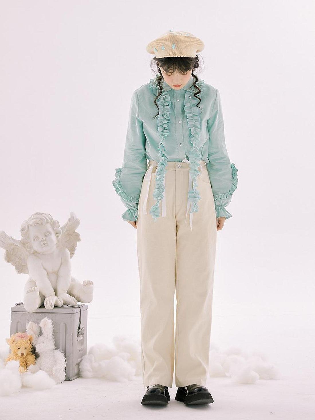 Daytoday Vintage Corduroy Shirt With Lace Trim