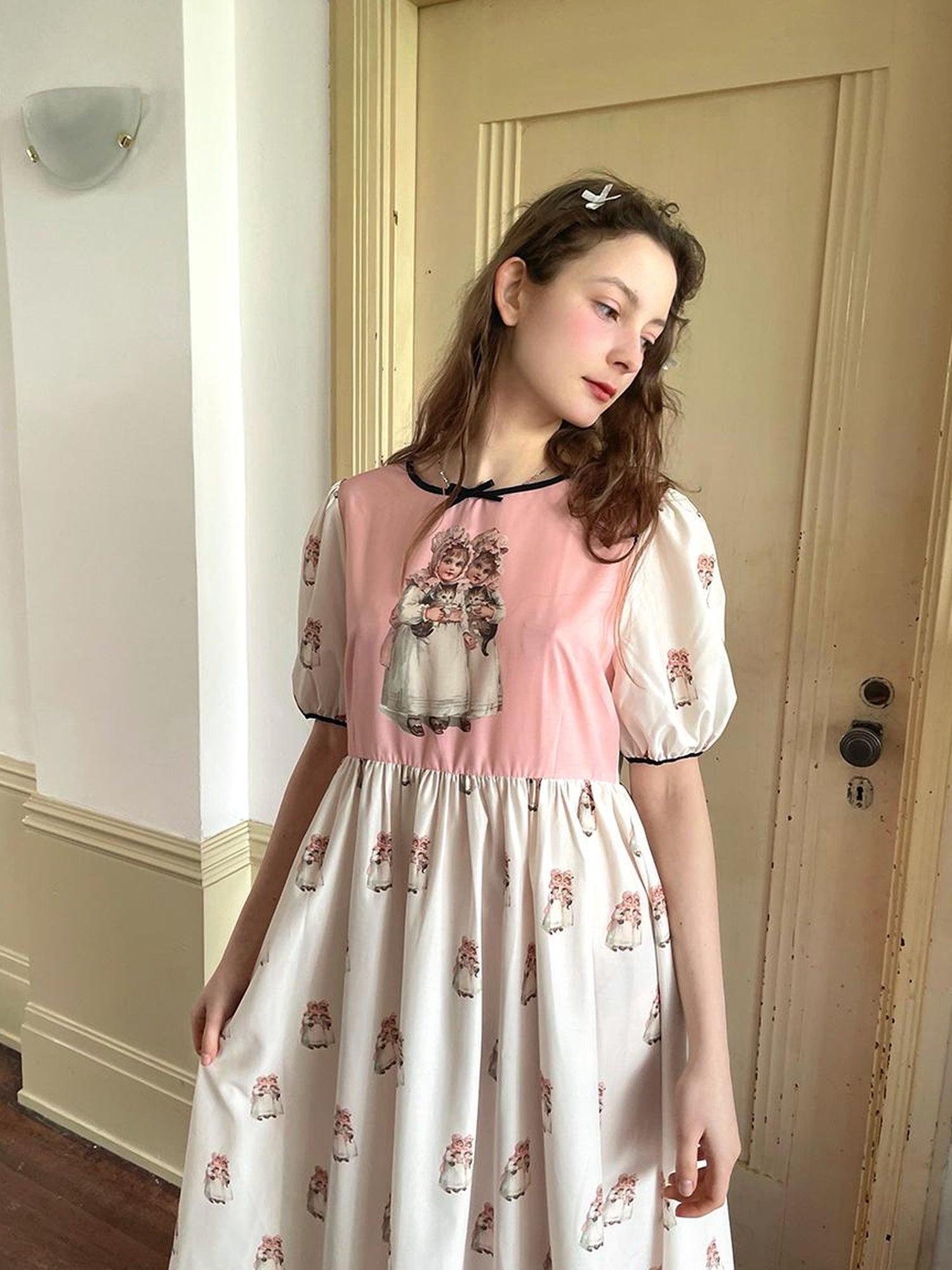 Daytoday Vintage Doll Print Cute Short Sleeve Dress