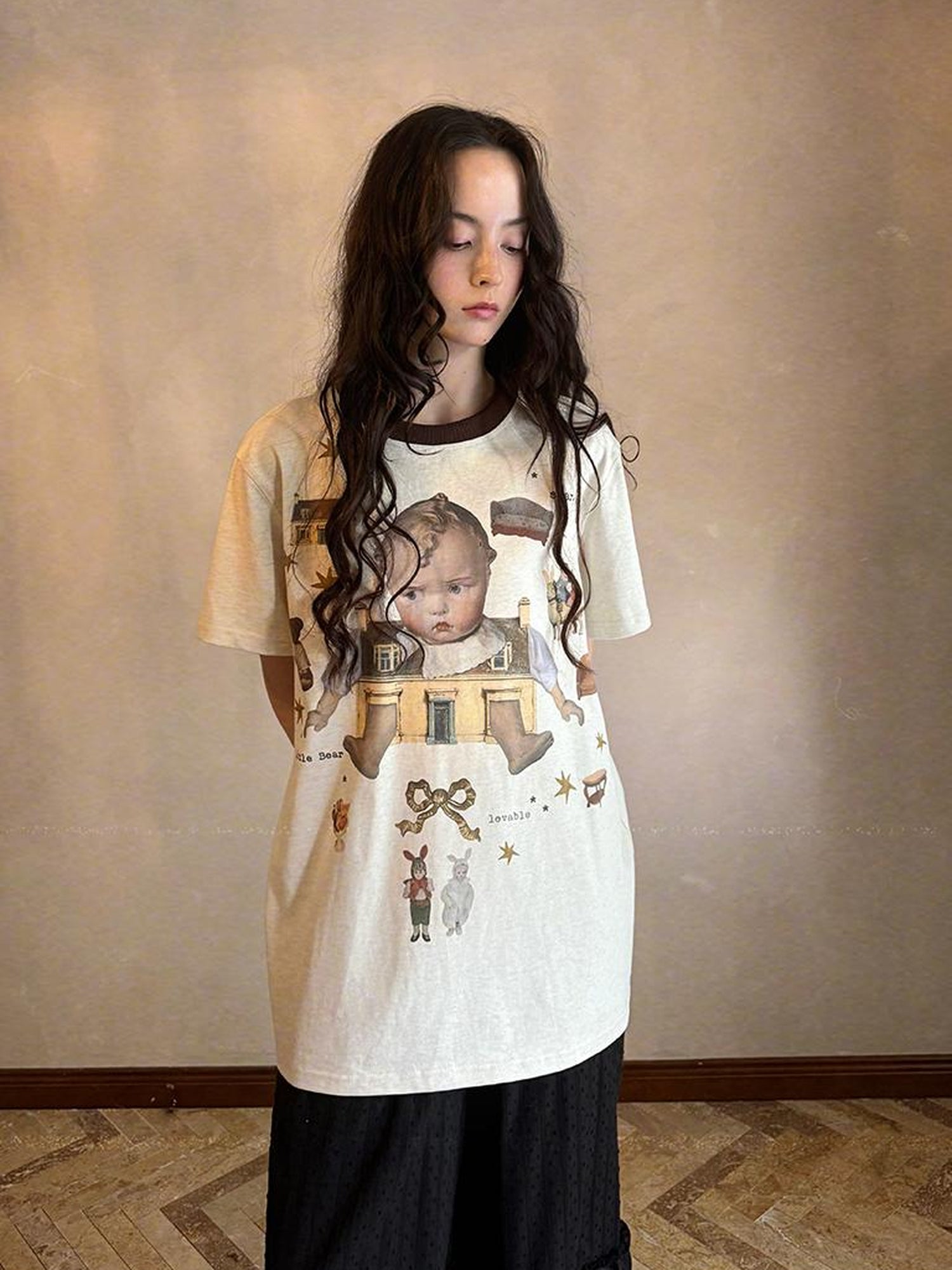 Daytoday Vintage Doll Print Loose T Shirt