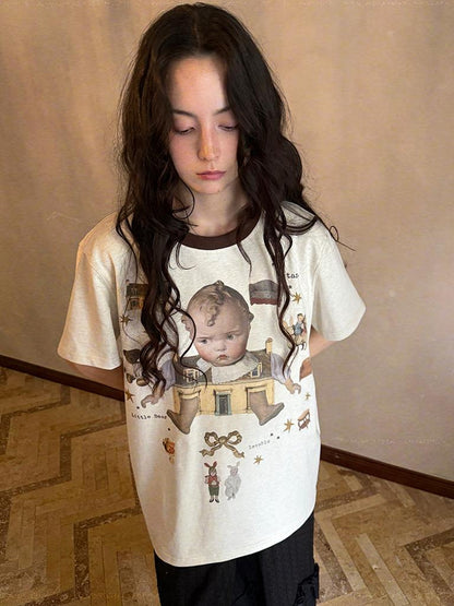 Daytoday Vintage Doll Print Loose T Shirt