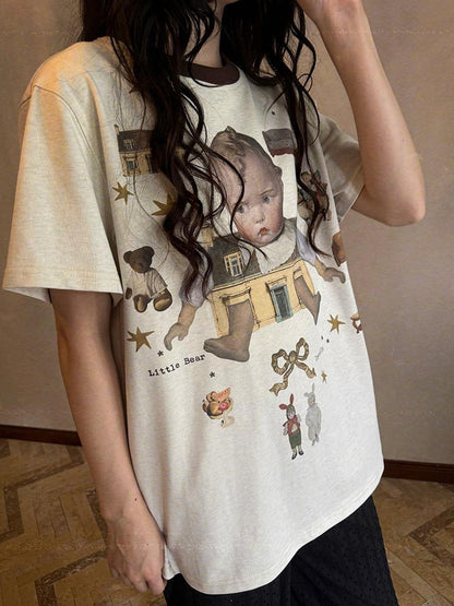 Daytoday Vintage Doll Print Loose T Shirt