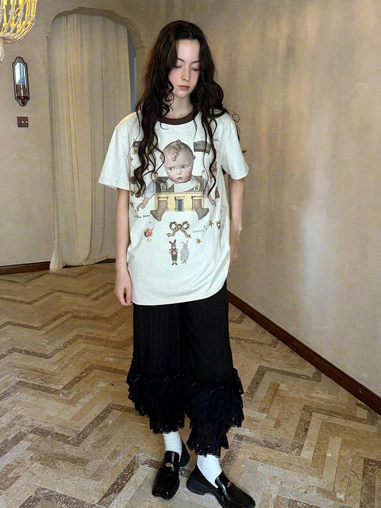 Daytoday Vintage Doll Print Loose T Shirt