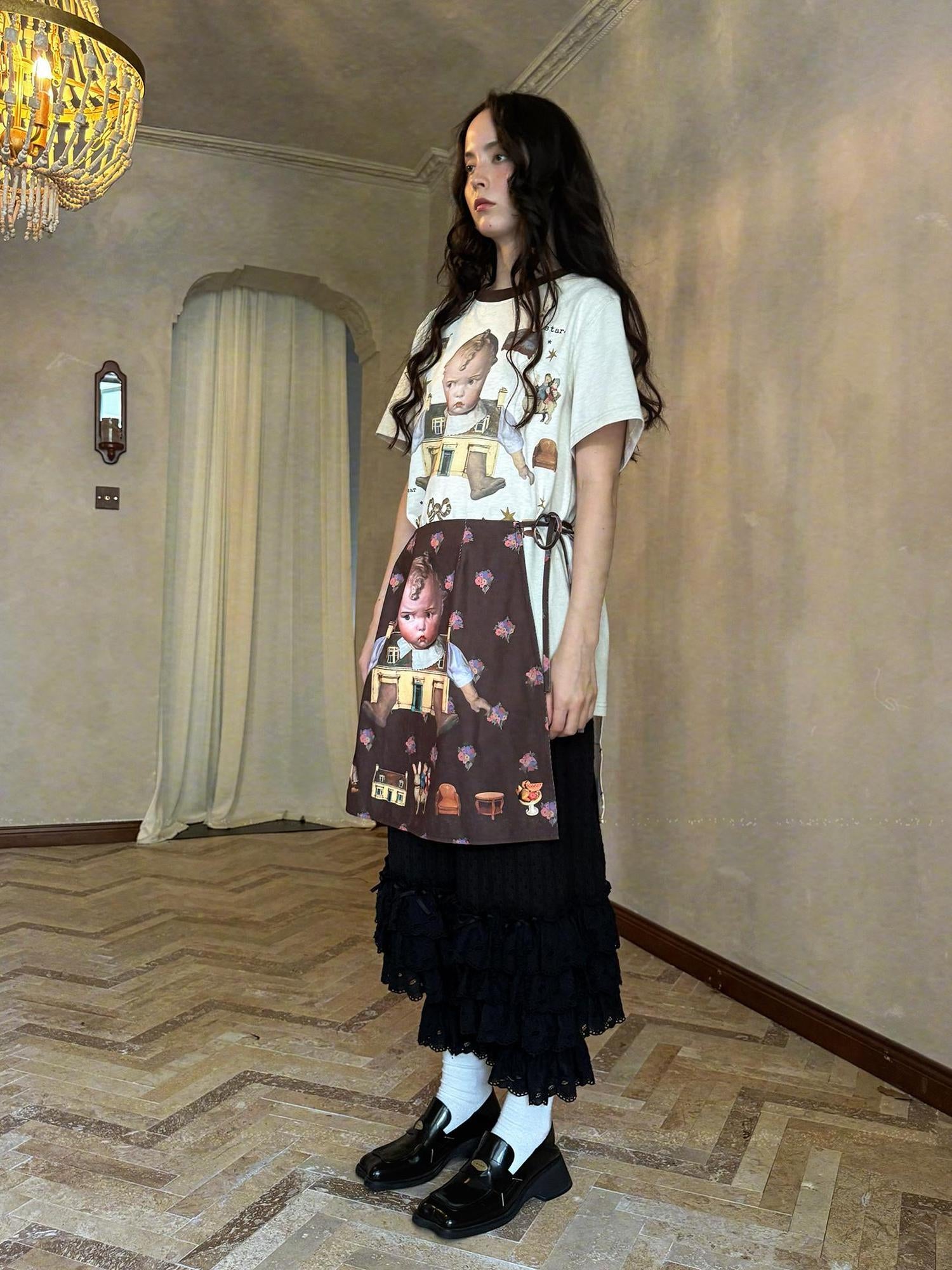 Daytoday Vintage Doll Print Loose T Shirt