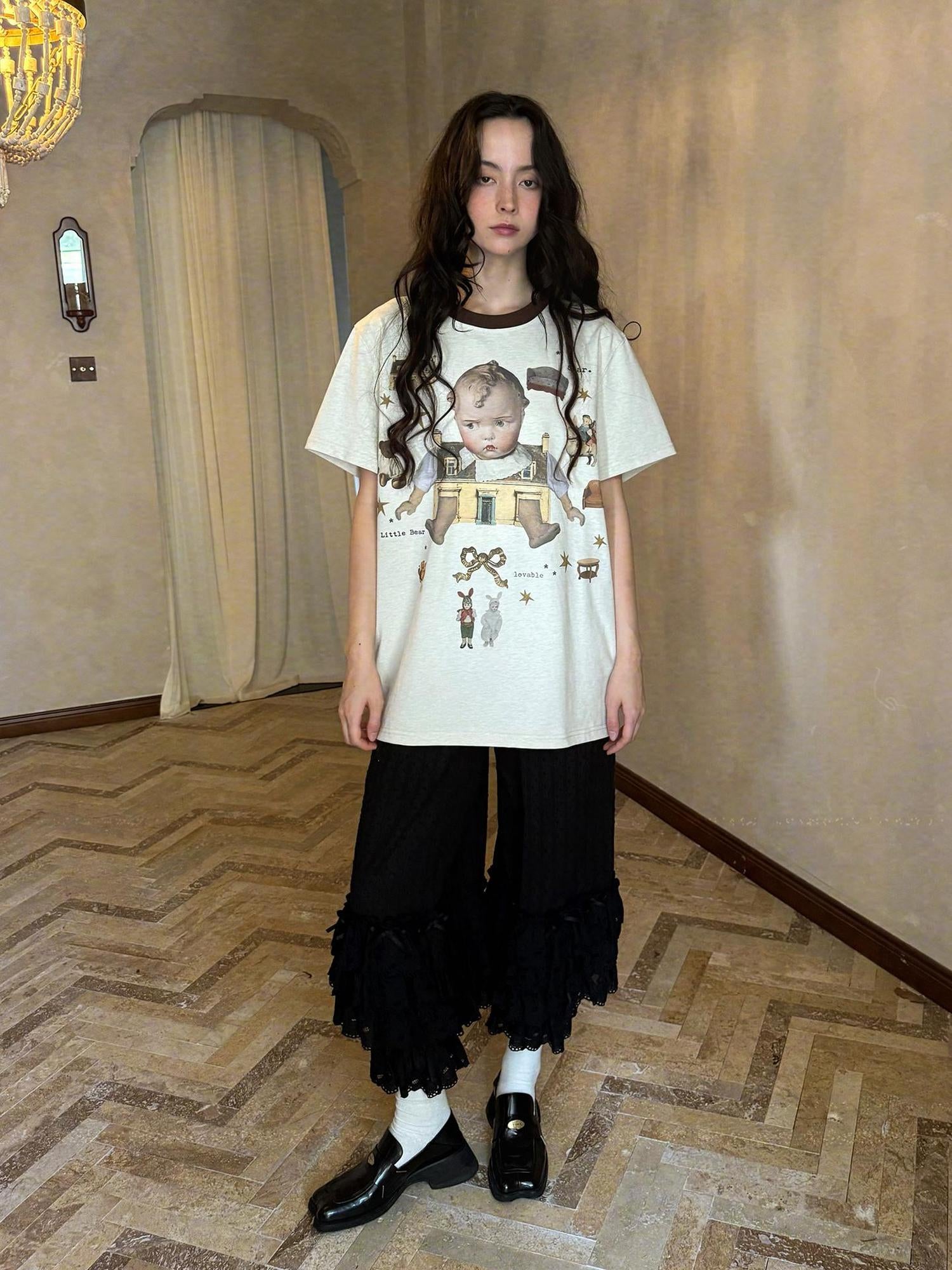 Daytoday Vintage Doll Print Loose T Shirt