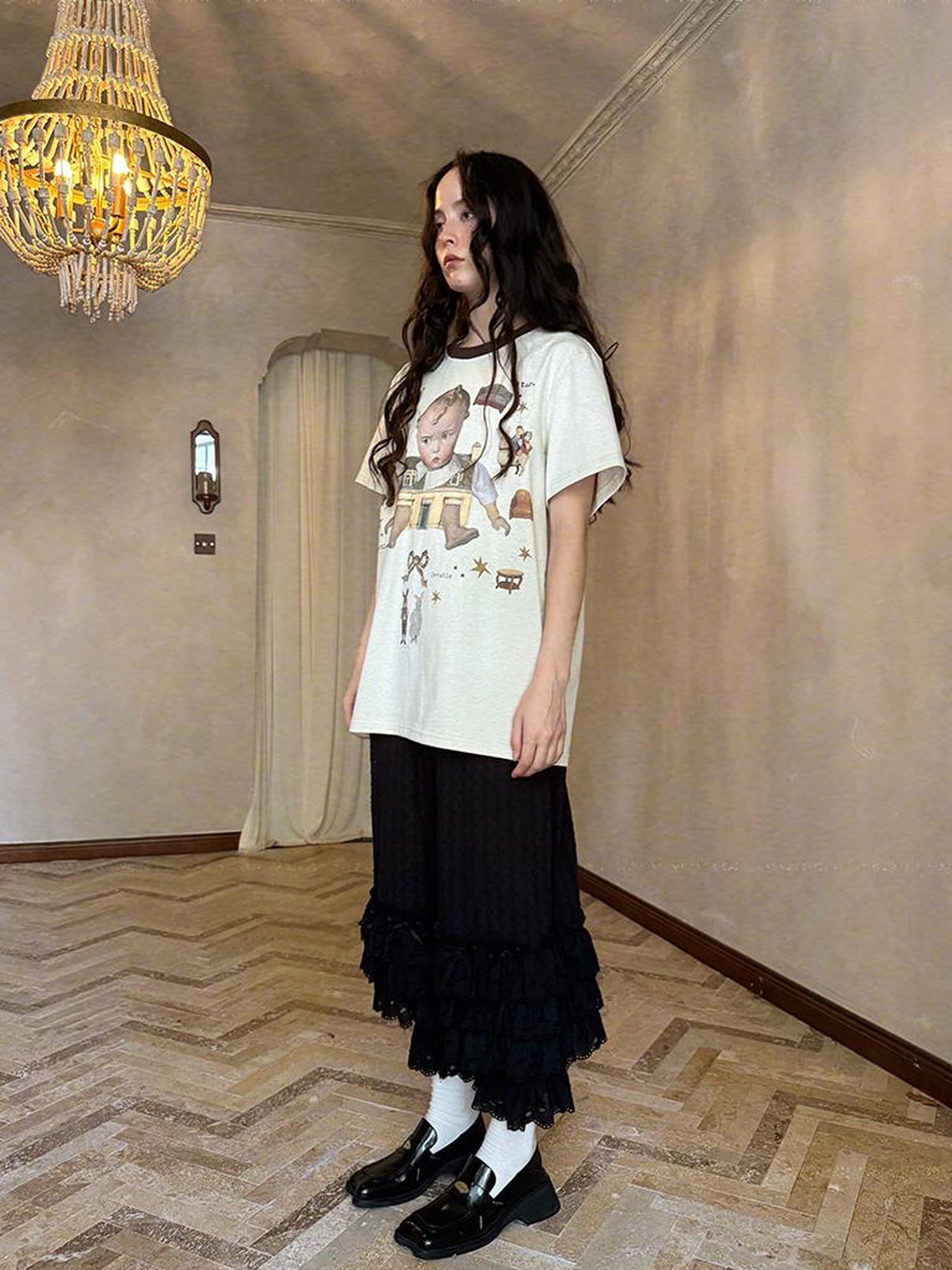 Daytoday Vintage Doll Print Loose T Shirt