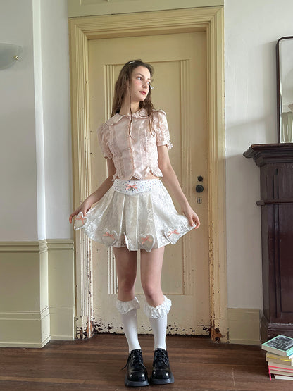 Daytoday Vintage Floral Petal Waist Bubble Sleeve Shirt