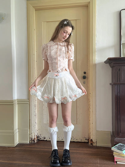Daytoday Vintage Floral Petal Waist Bubble Sleeve Shirt