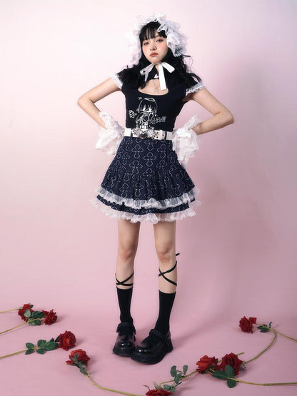 Daytoday Vintage Floral Print Hollow Heart Qipio Tee