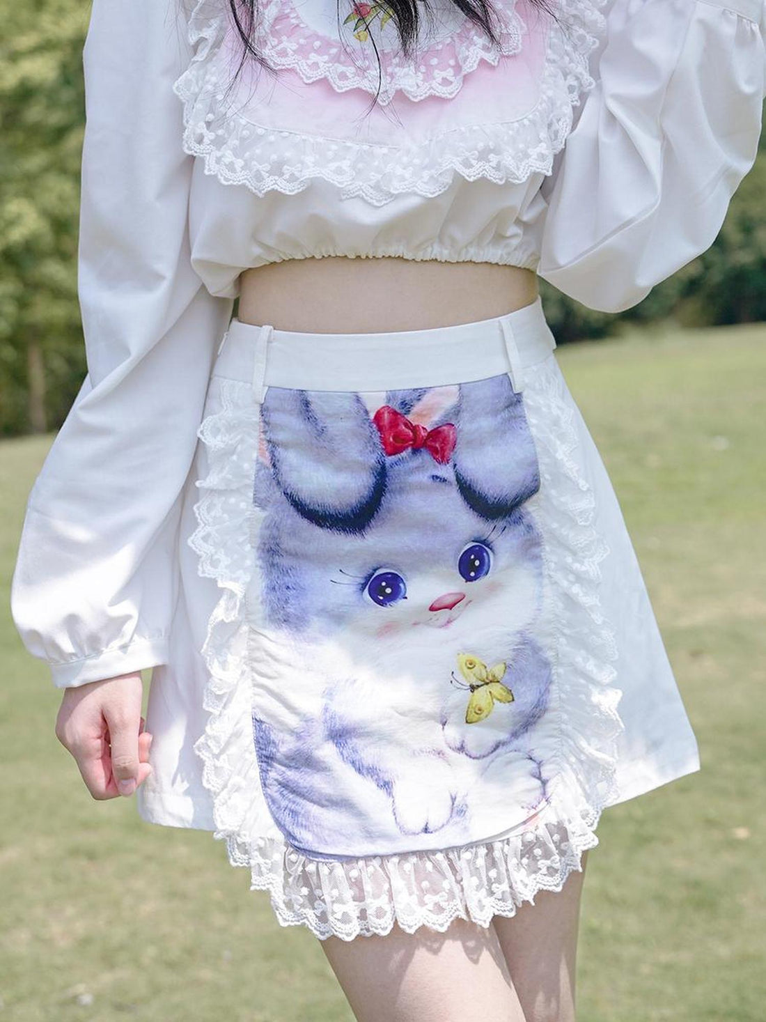 Daytoday Vintage Lace Print Rabbit Short Skirt