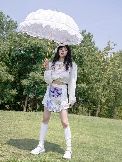 Vintage Lace Print Rabbit Short Skirt