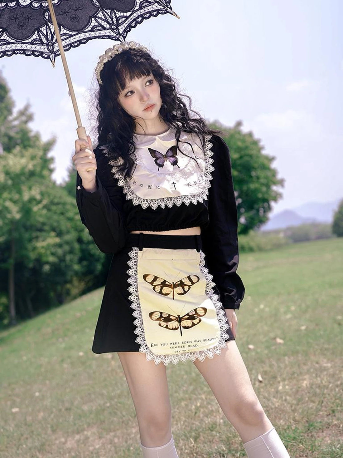 Vintage Lace Print Rabbit Short Skirt