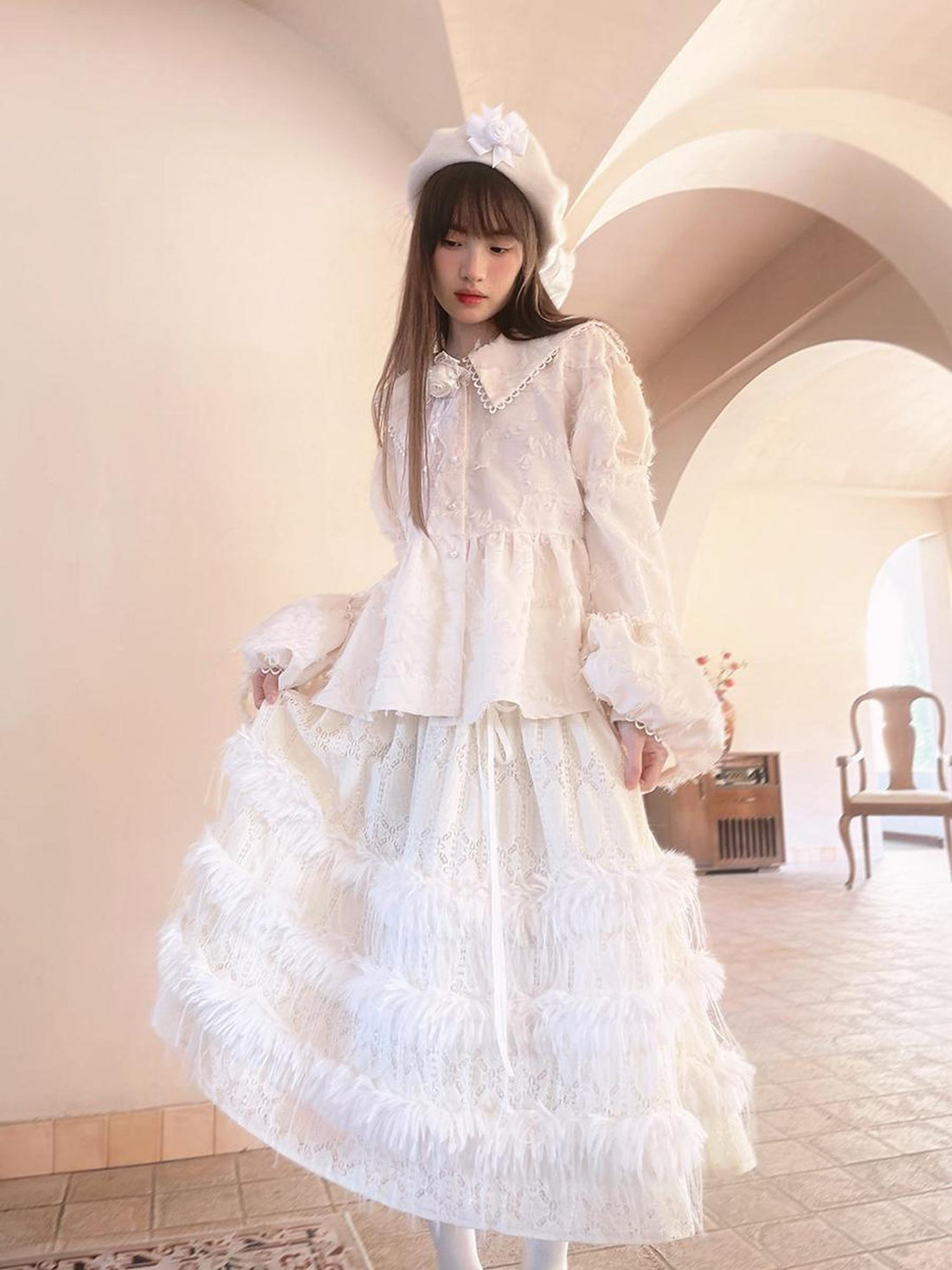 Daytoday Vintage Lace Puff Sleeve Blouse Oversized Fit