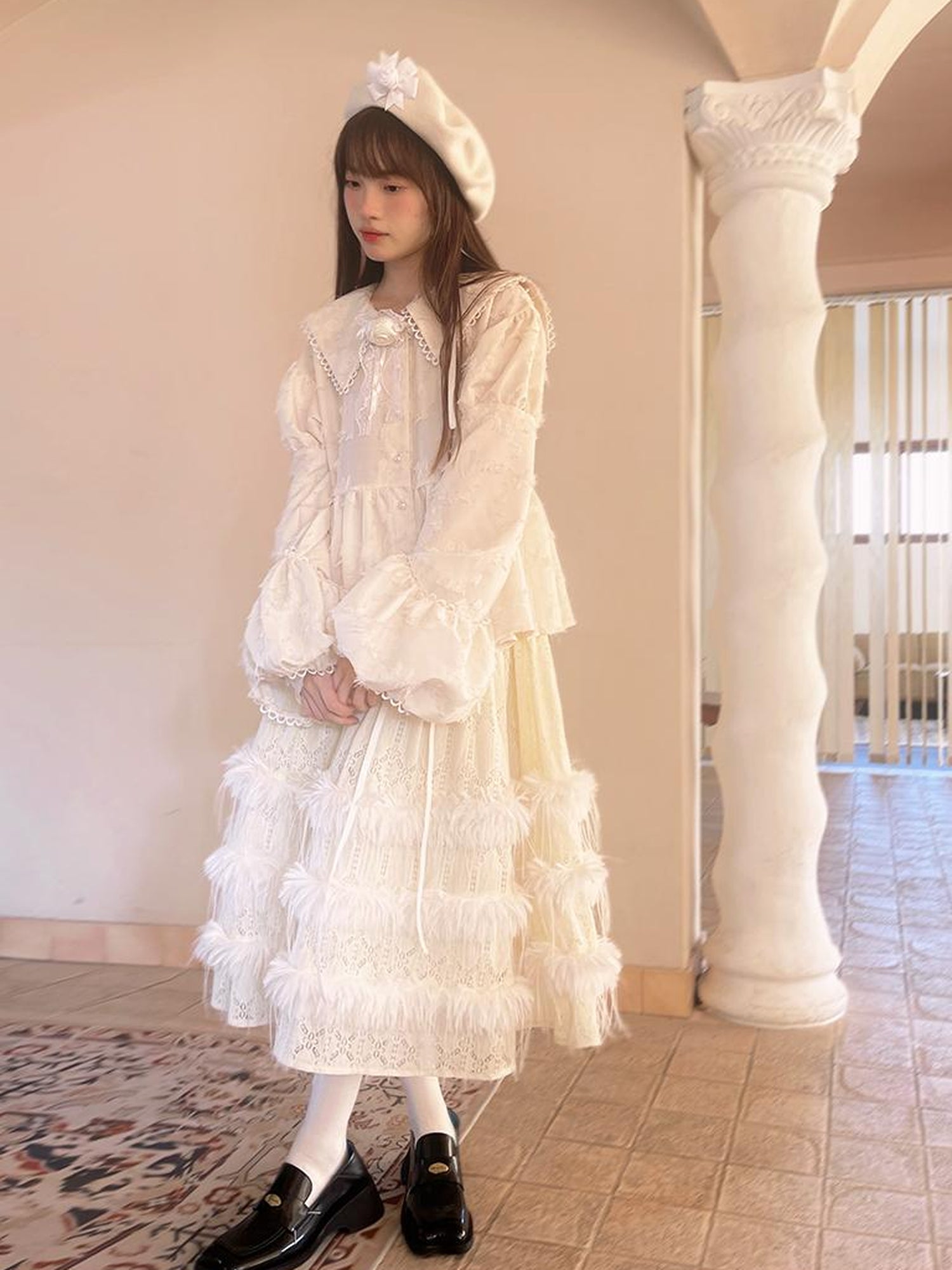 Daytoday Vintage Lace Puff Sleeve Blouse Oversized Fit