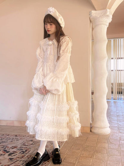 Daytoday Vintage Lace Puff Sleeve Blouse Oversized Fit