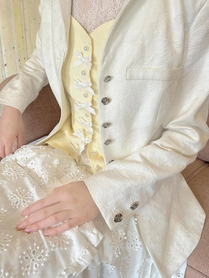 Vintage Pearl Embroidered Cotton Vest With Bow Closure