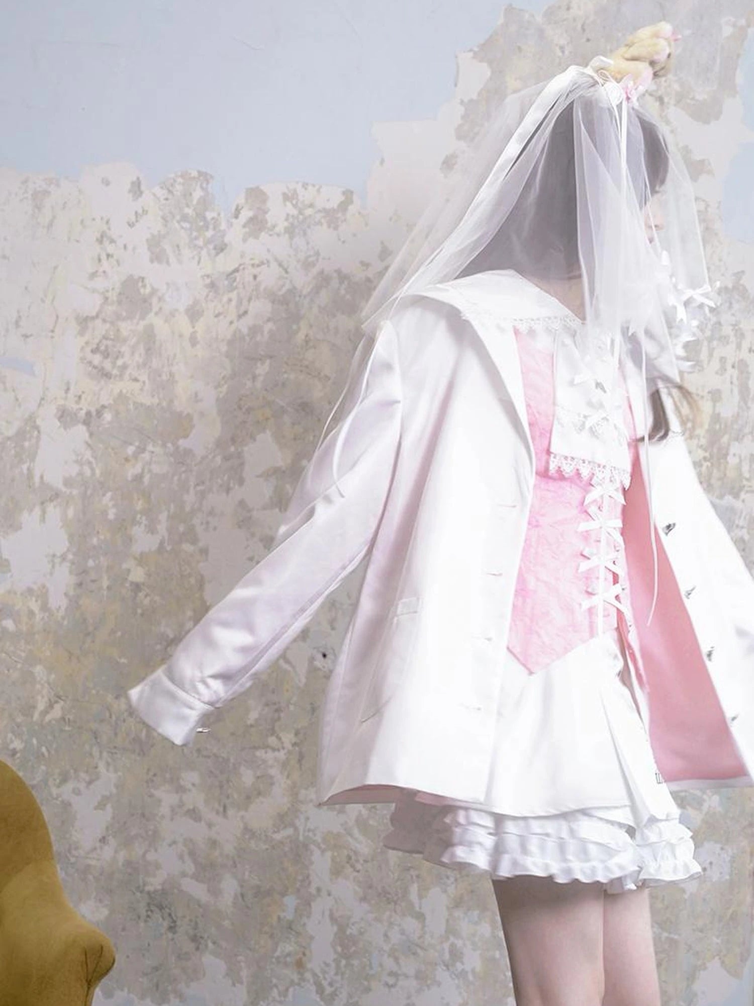 Vintage Pearl Embroidered Cotton Vest With Bow Closure